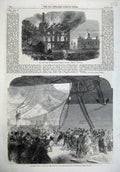 Old Antique Print Fire Candle Factory Plymouth 1866 Ship Northumberland 19th