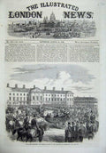 Old Antique Print 1866 Queen Troops Barracks Aldershot Army Horse Coach 19th