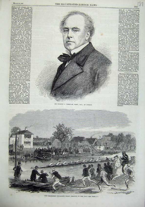 Old Antique Print 1866 Dominic Corrigan Dublin Cambridge University Boat 19th