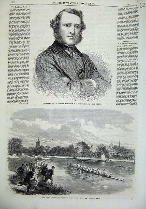Old Antique Print 1866Chichester Fortescue Ireland Oxford University Boat 19th