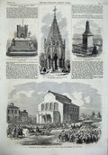 Original Old Antique Print Bucharest Platz Theatre 1866 Buxton Fountain Hartley