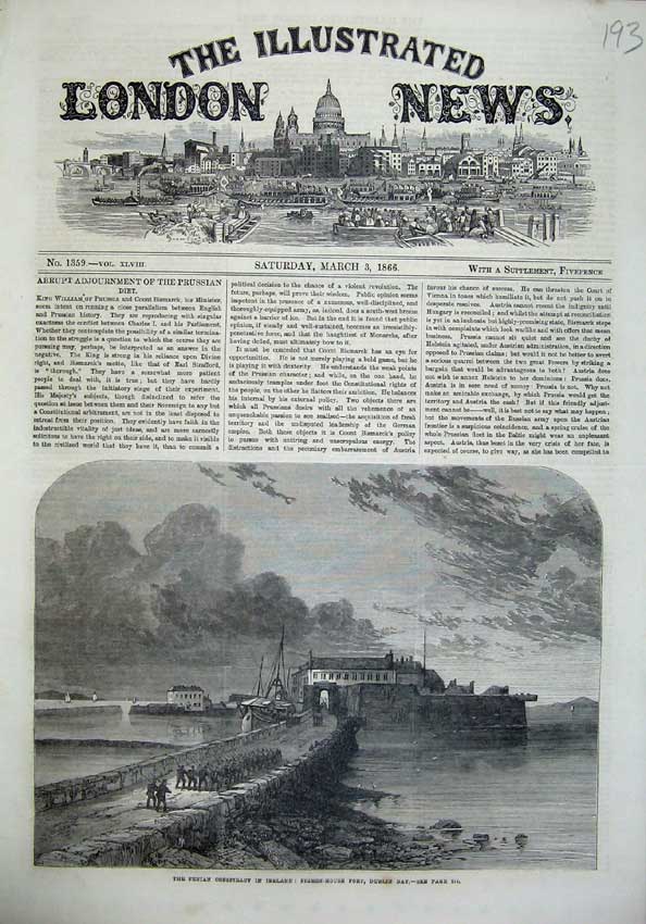 Old Antique Print 1866 Fenian Conspiracy Ireland Pigeon-House Fort Dublin 19th