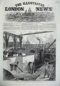 Original Old Antique Print 1866 Thames Embankment Works Ardunel-Street Strand