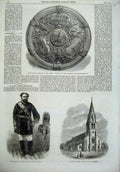 Old Antique Print Kamehameha Sandwich 1866 Luke Church Manchester Shield 19th