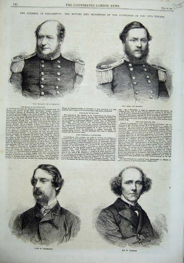 Old Antique Print Parliament 1866 Marquis Normandy Earl Morley Cavendish 19th