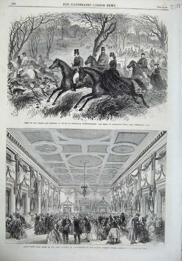 Old Antique Print 1866Prince Wales Hunting Barlaston Ball Lincoln Sheriff 19th