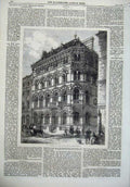 Original Old Antique Print 1866 Crown Life Assurance Office Fleet Street London