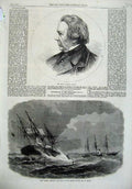 Old Antique Print William Harvey 1866 Laconia Crew Amalia Bay Biscay Ship 19th