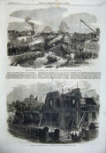 Old Antique Print Railway Accident London Railway 1866 Ruins Houses Hull 19th