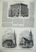 Original Old Antique Print Whitehall Clubhouse Westminster 1866 Church Bromley