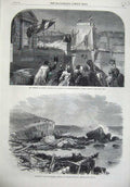 Old Antique Print Emperor Austria Suspension Bridge Hungary 1866 Ship Art 19th