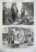Old Antique Print 1866 Job Praying Calthrop Theatre Haymarket Theatre Art 19th