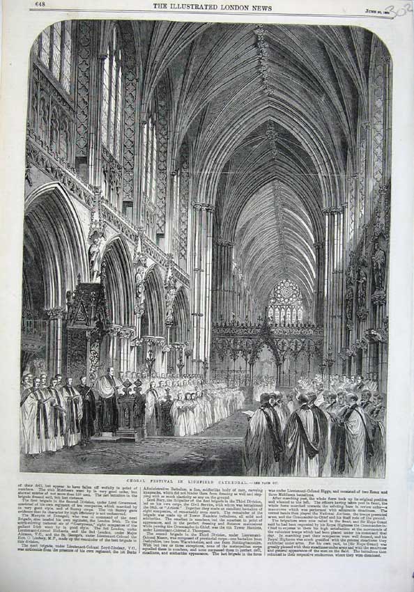 Old Antique Print 1866 Choral Festival Lichfield Cathedral Church Music 19th