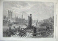 Original Old Antique Print 1866 Progress River Thames Embankment Lambeth London