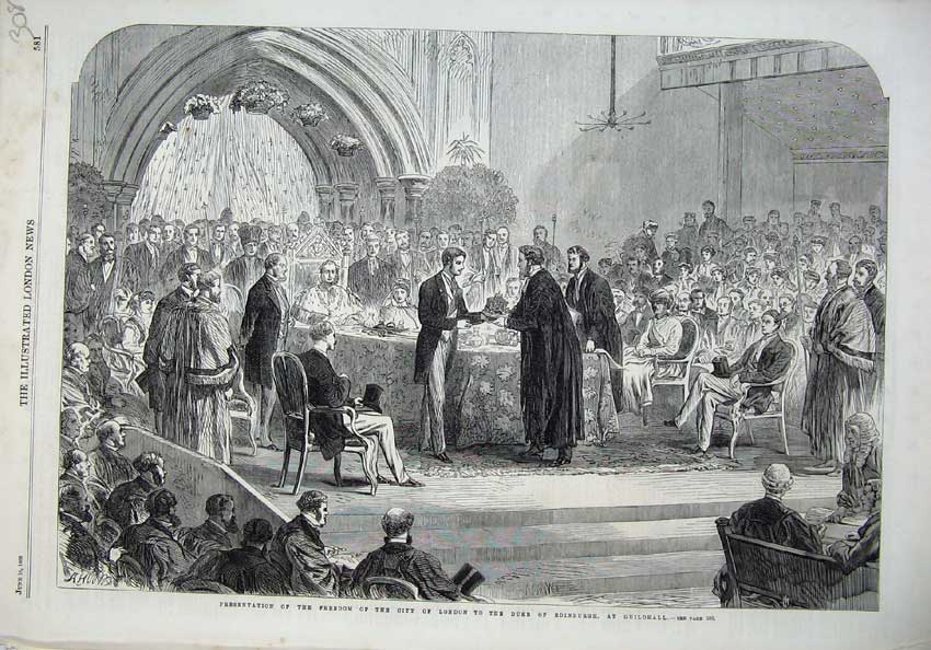 Old Antique Print 1866 Freedom City London Duke Edinburgh Guildhall Art 19th