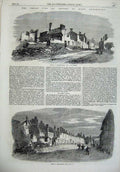 Original Old Antique Print Devonshire Fire 1866 Ruins Mill Street Yonder Ottery