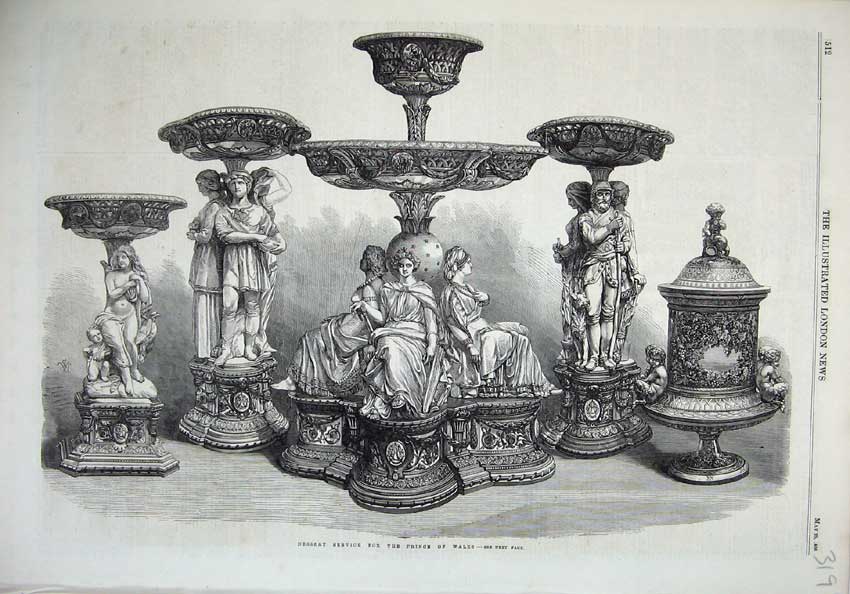 Original Old Antique Print 1866 Dessert Service Prince Wales Table-Ware 19th