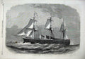 Original Old Antique Print 1866 Iron Clad Ship Bellerophon Sailing Sea Fine Art