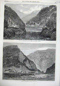 Old Antique Print Suspension Bridge Fraser River Columbia 1866 Yale Art 19th