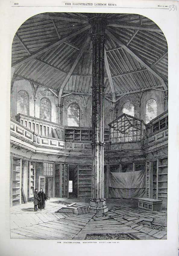 Old Antique Print 1866 Fine Art Interior Chapter House Westminster Abbey 19th