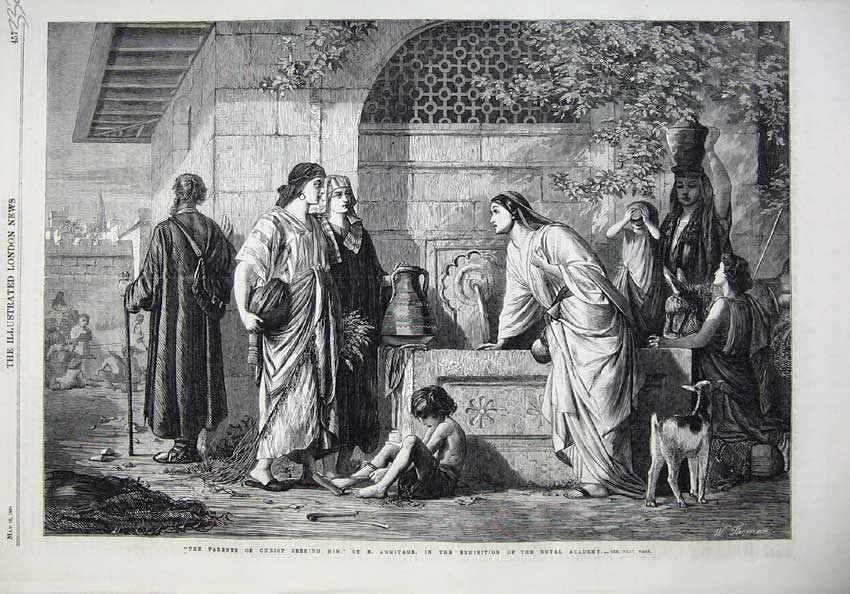 Original Old Antique Print 1866 Fine Art Parents Jesus Christ People Bible 19th