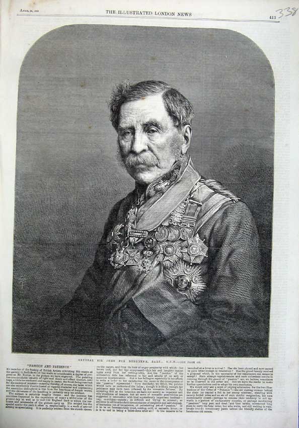 Old Antique Print Fine Art Portrait 1866 General John Fox Burgoyne Bart 19th