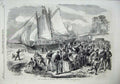 Old Antique Print 1866 Volunteers Brighton Beach Sailing Ship People Army 19th