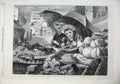 Original Old Antique Print Fine Art 1866 Girls Fruit Sellers Knitting Umbrella