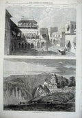 Original Old Antique Print India 1866 Inside Kirwee View Calpef Wall Hills Art