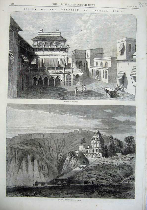 Original Old Antique Print India 1866 Inside Kirwee View Calpef Wall Hills Art