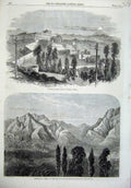 Old Antique Print 1866 Palace Kasr Kajar Teheran Persia Kermanshah Hills 19th
