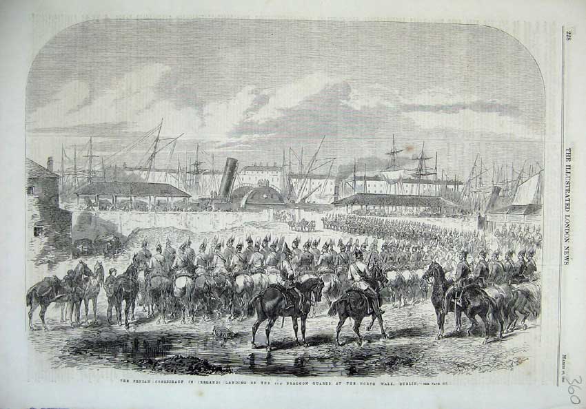Original Old Antique Print 1866 Fenian Conspiracy Ireland Dragoon Guards Dublin