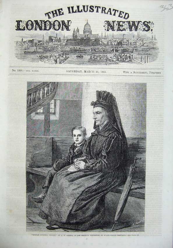 Old Antique Print 1866 Sunday Morning Coburg Mother Child Church Thomas 19th