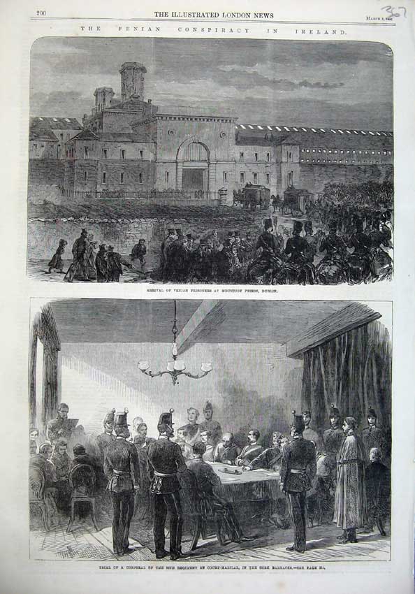 Old Antique Print 1866 Fenian Ireland Prisoner Mounjoy Prison Dublin Cork 19th