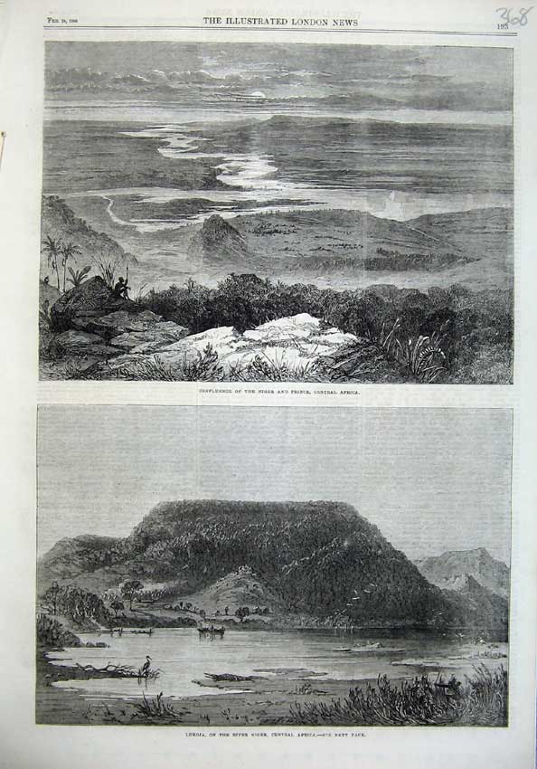 Original Old Antique Print Confluence Niger Prince Africa 1866 Lukoja Mountains
