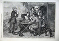 Old Antique Print Fine Art 1866 Lucky Number Men Women Table Dog Ship Sea 19th