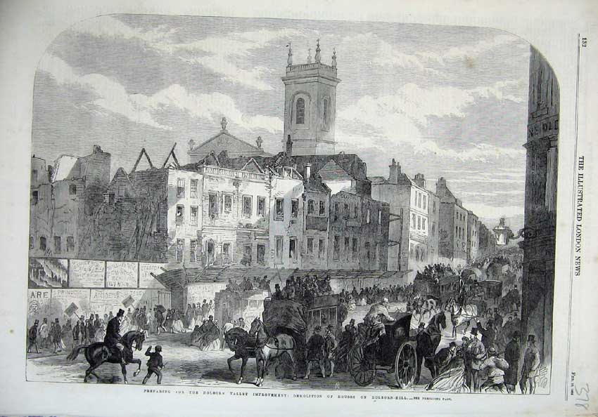 Old Antique Print 1866 Holborn Valley Improvement Demolition Houses Art 19th