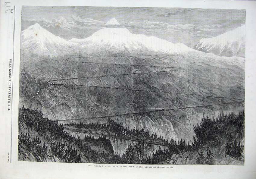 Old Antique Print Fine Art 1866 Railway Mont Cenis Mountains Lanslebourg 19th