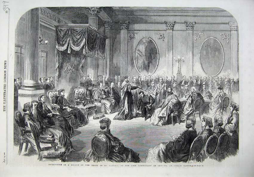 Old Antique Print 866 Investiture Knight Irleland Dublin Castle Patrick