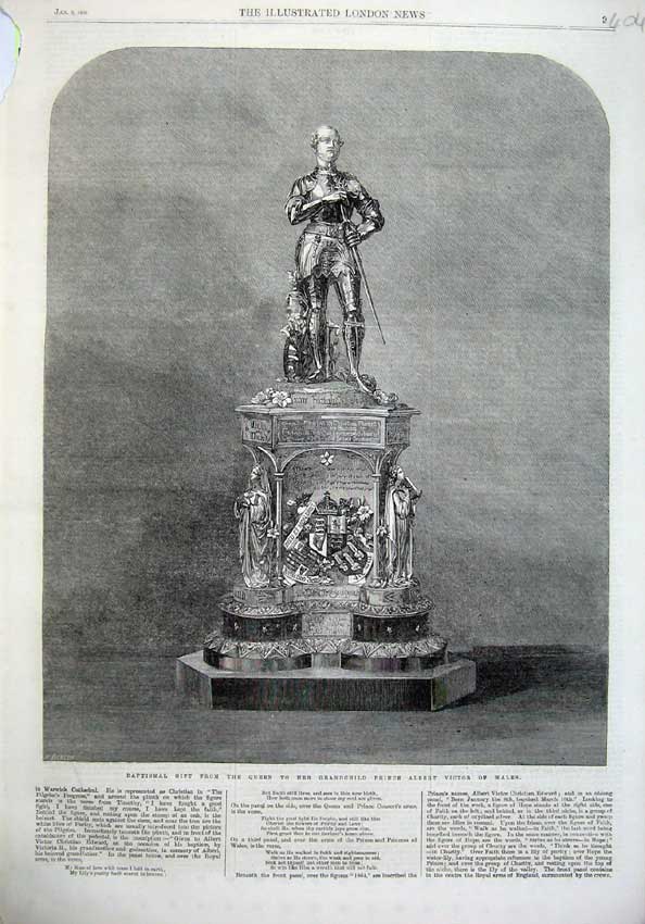 Old Antique Print 1866Baptismal Gift Queen Grandchild Albert Victor Wales 19th