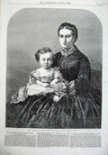 Original Old Antique Print 1866 Princess Wales Infant Prince Albert Victor Baby