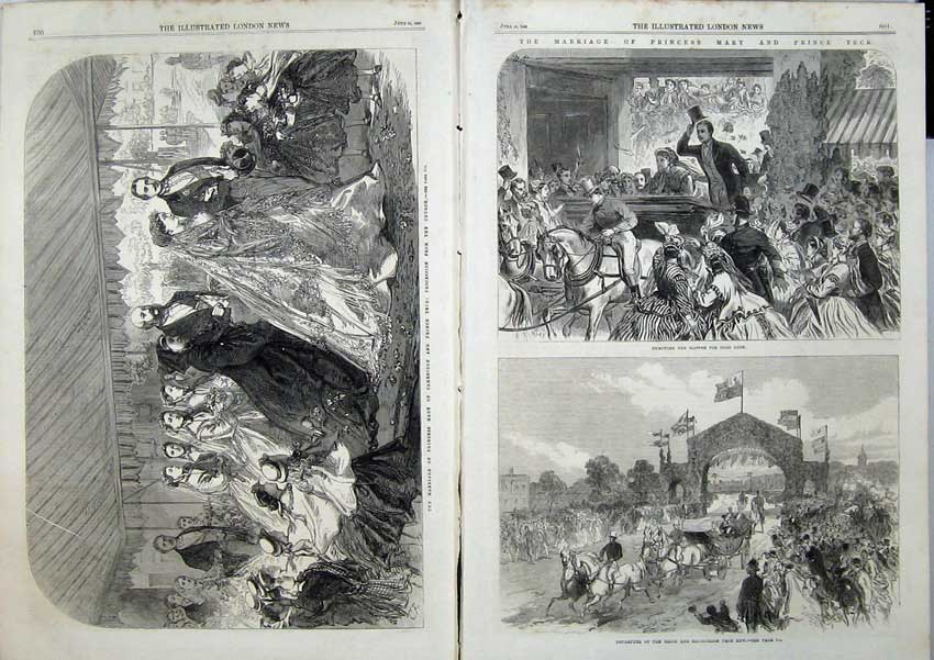 Old Antique Print Princess Mary Prince Teck Marriage Church Kew Slipper