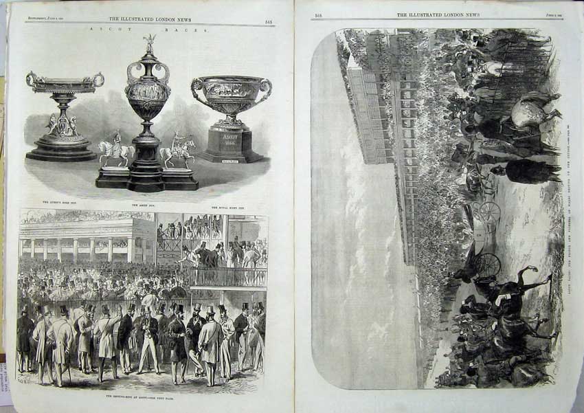 Old Antique Print Ascot Races 1866 Cup Hunt Horse Course Grand Stand Art 19th