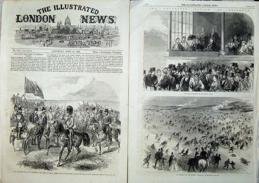 Old Antique Print 1866 Volunteer Review Brighton Wales Grand Stand Hunt 19th