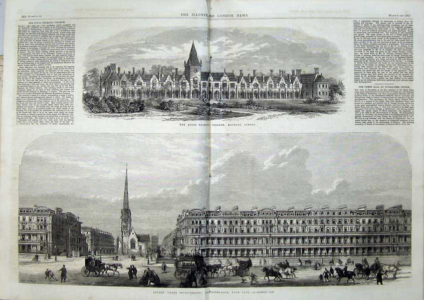 Original Old Antique Print 1866 Dramatic College Maybury Surrey Lancaster Hyde