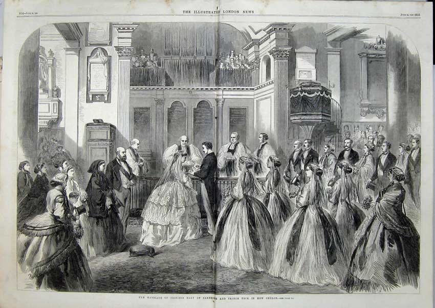 Old Print Ref.863 1866 Marriage Princess Mary Cambridge Prince Teck Kew