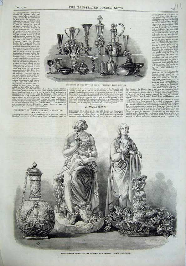 Old Antique Print 1866 Art Venetian Glass Blowing Ceramic Crystal Palace 19th