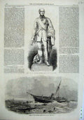 Old Antique Print Statue Field Marshal Seaton Davenport 1866 Oradd Ship 19th