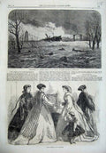 Original Old Antique Print Wreck Wooden Bridge Irwell Manchester 1866 Fashion