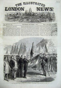 Original Old Antique Print 1866 Festivities Venice King Italy Flag Municipality